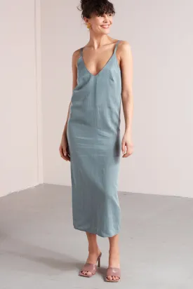 HANI cupro cotton midi slip dress in dusty blue