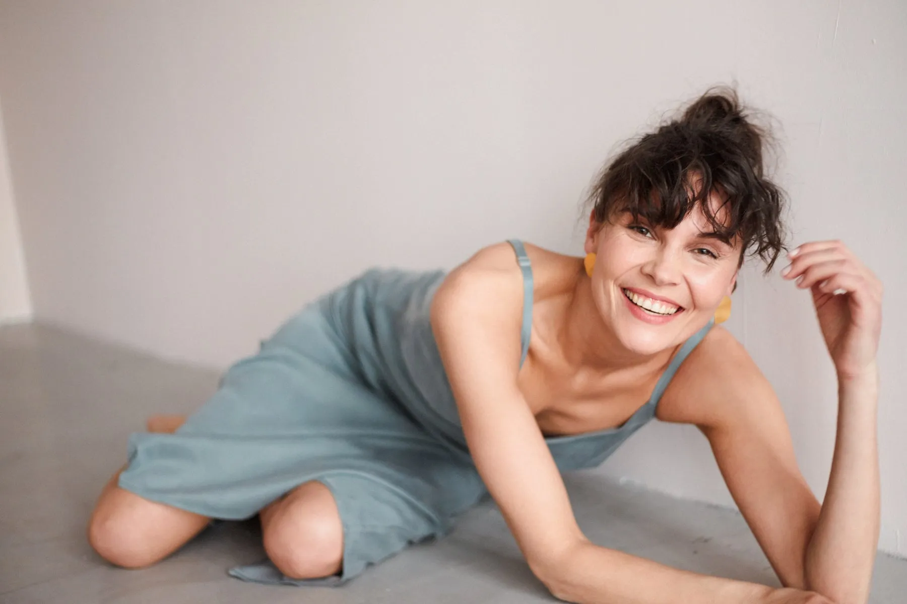 HANI cupro cotton midi slip dress in dusty blue