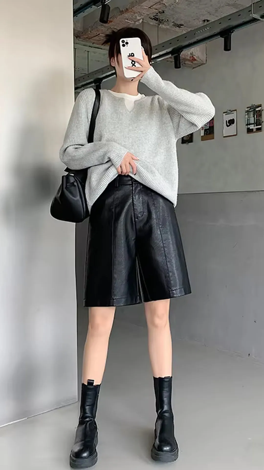 High Waist Loose Pocket Leather Shorts