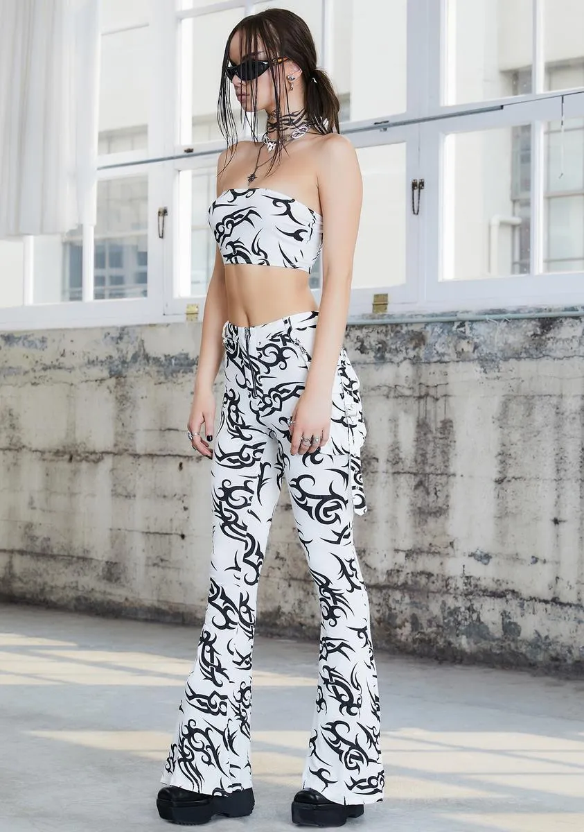 Kickdrum Tattoo Print Flare Pants