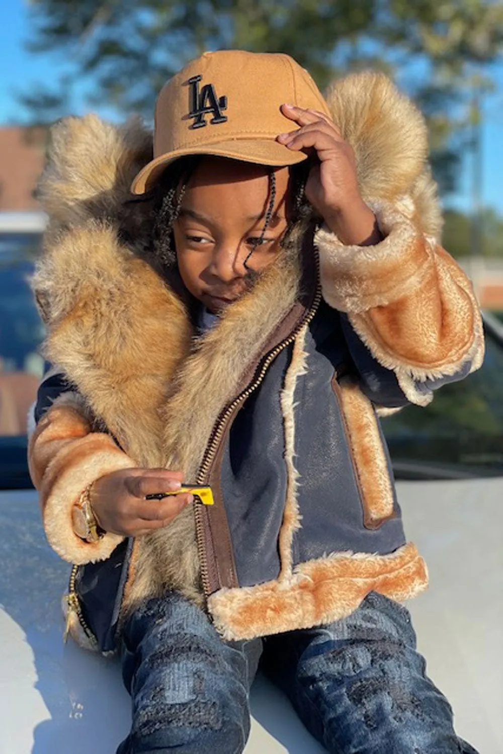 Kids El Jefe Shearling Moto Jacket (Navy)