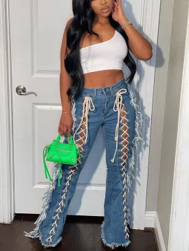 Lace Up Tassel Jeans