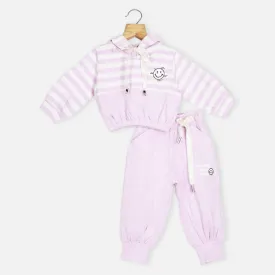 Lilac Striped Hooded Crop Top With Joggers