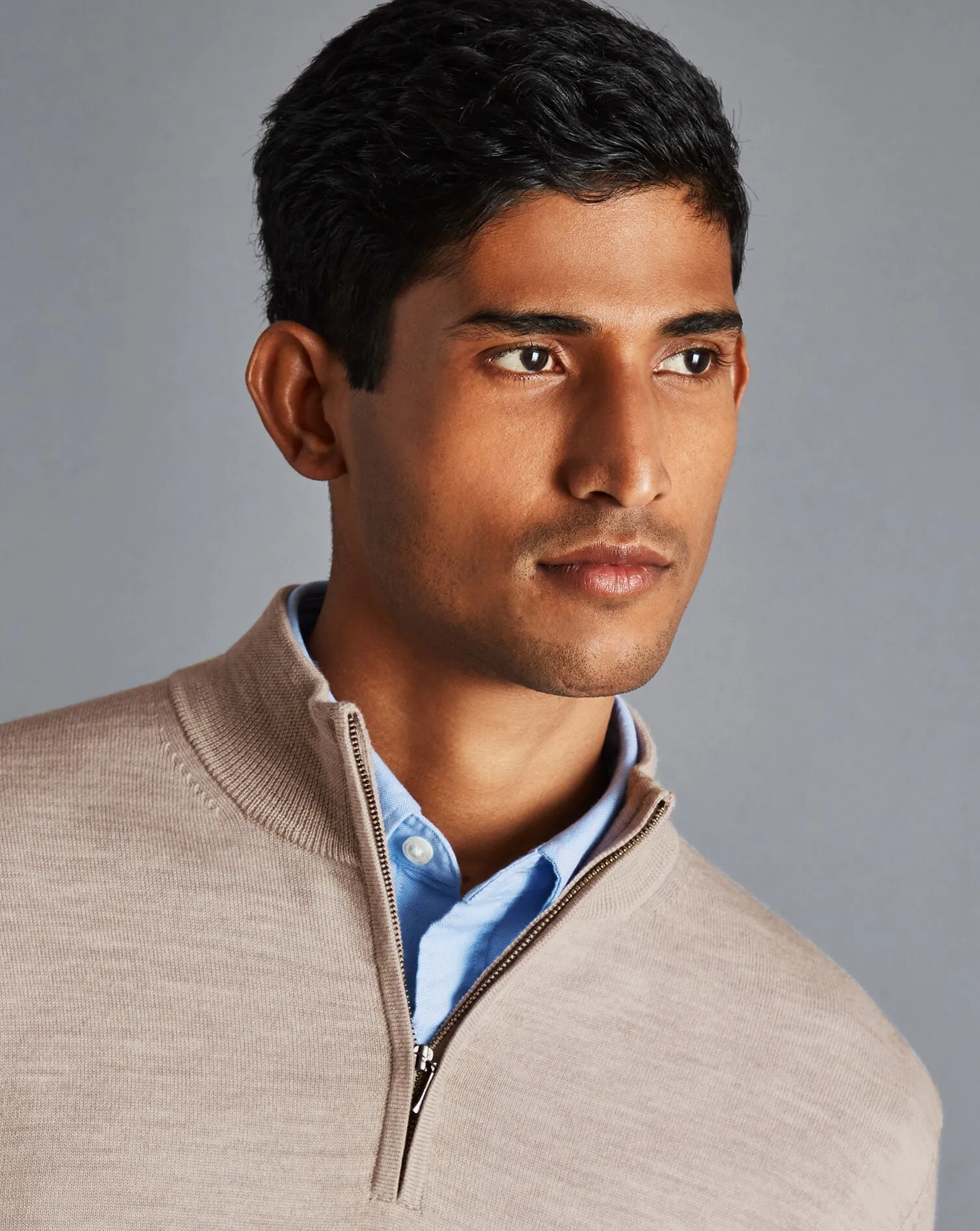 Limestone Pure Merino Zip Neck Jumper