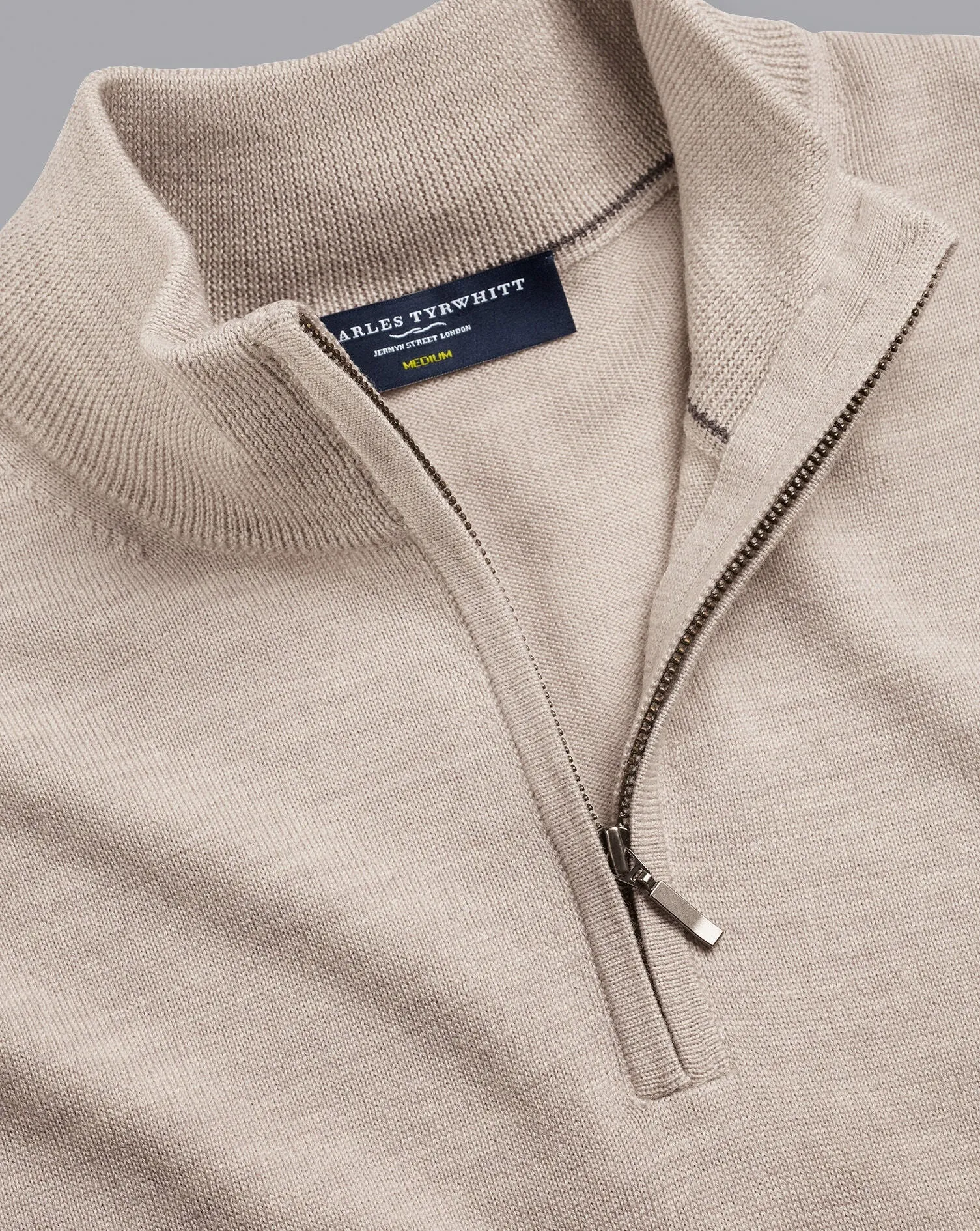 Limestone Pure Merino Zip Neck Jumper