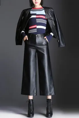 Loose Cropped Wide Leather Pants