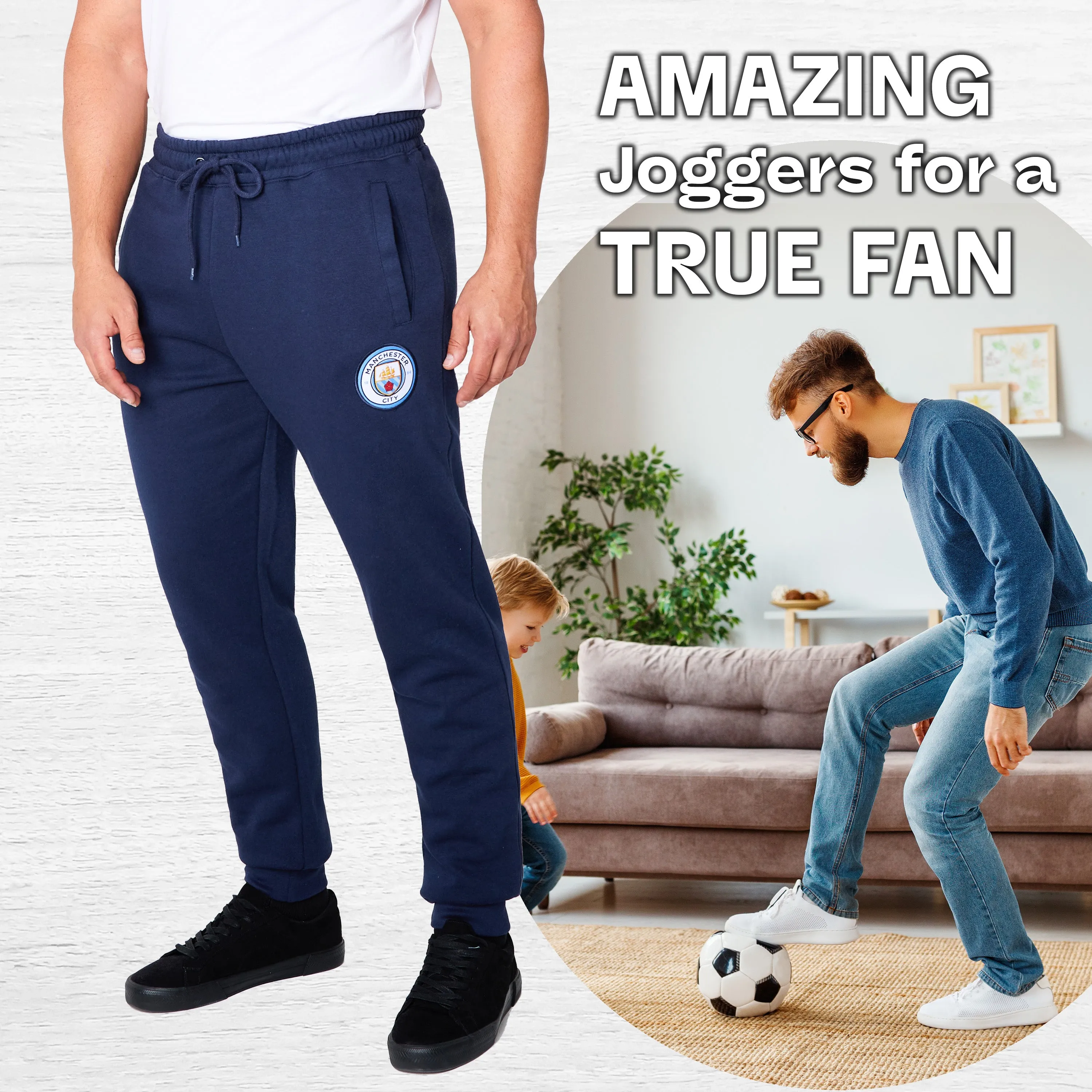 Manchester City F.C. Mens Sweatpants with 2 Pockets and Cuffed Ankles