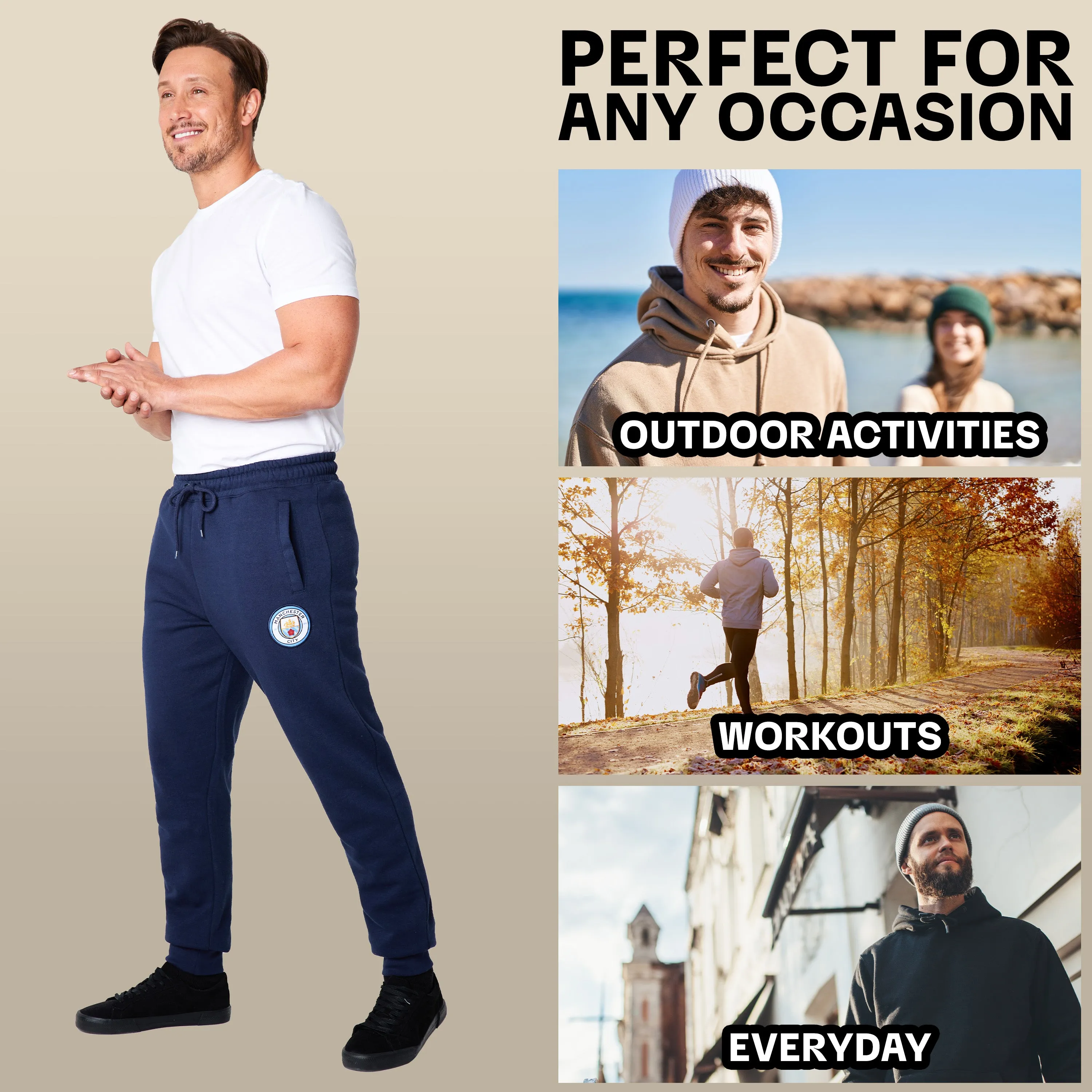 Manchester City F.C. Mens Sweatpants with 2 Pockets and Cuffed Ankles