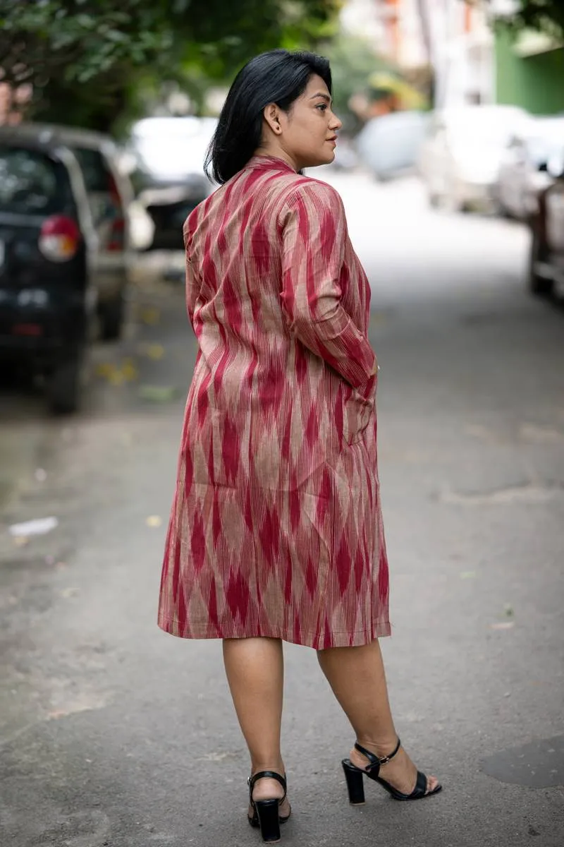 Maroon Handwoven Ikat Jacket and Black Silk  Set of Two Dresses