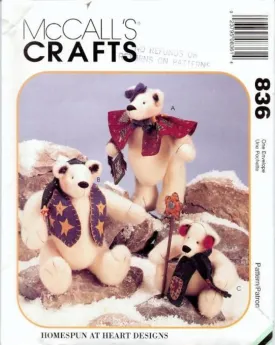 McCall's Crafts 836 Stuffed Bear Winter Christmas Craft Sewing Pattern