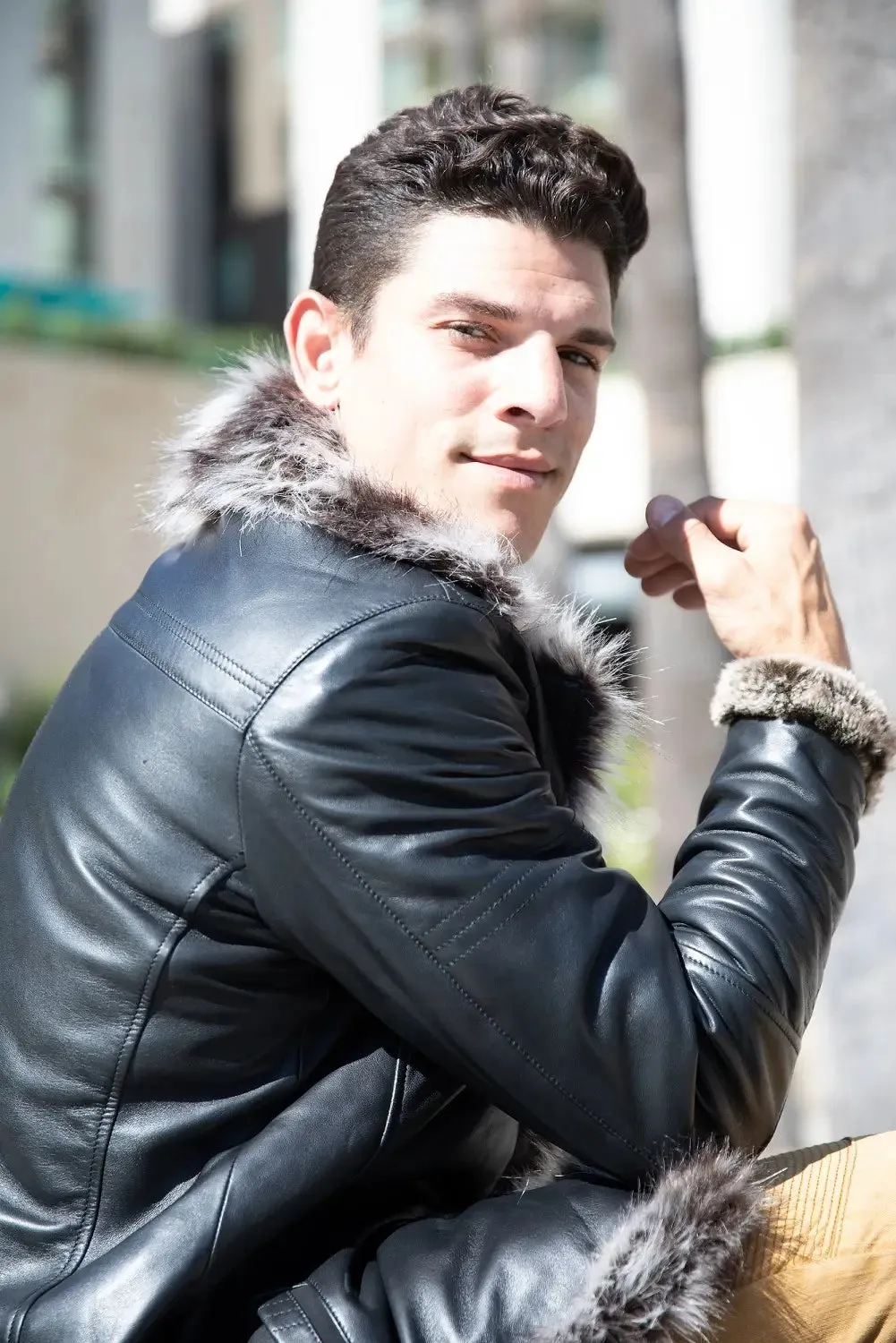 Men'S Jayden Shearling Faux Fur Leather Jacket