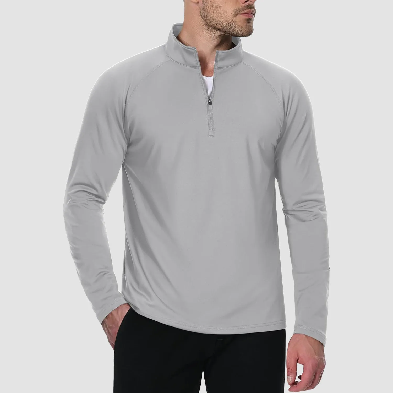 Men's Quarter Zip Pullover Long Sleeve Sweatshirts Fleece Lined Golf Pullover Thermal Gym Workout Tops