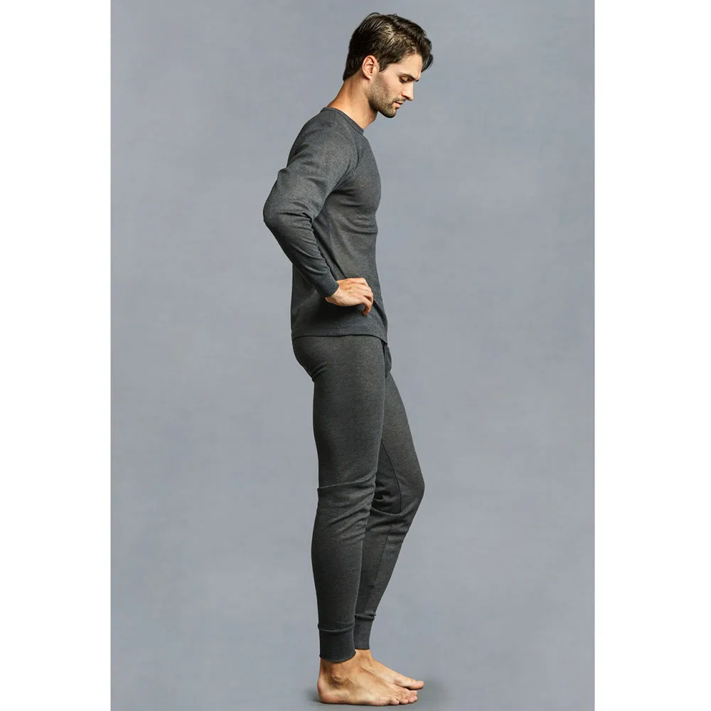 Mens Thermal Underwear Set Knocker Long Sleeve Top Pajamas Pants Sleep Grey M