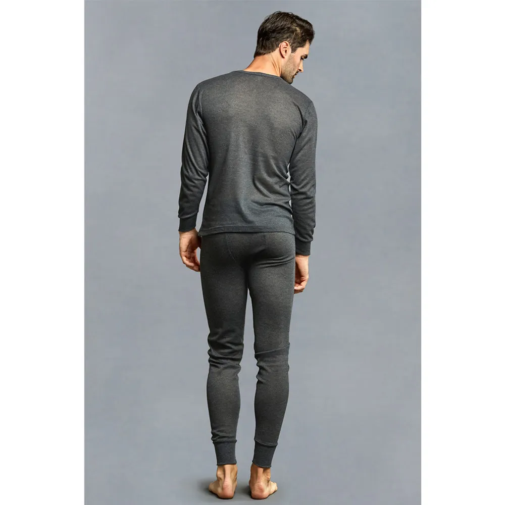 Mens Thermal Underwear Set Knocker Long Sleeve Top Pajamas Pants Sleep Grey M