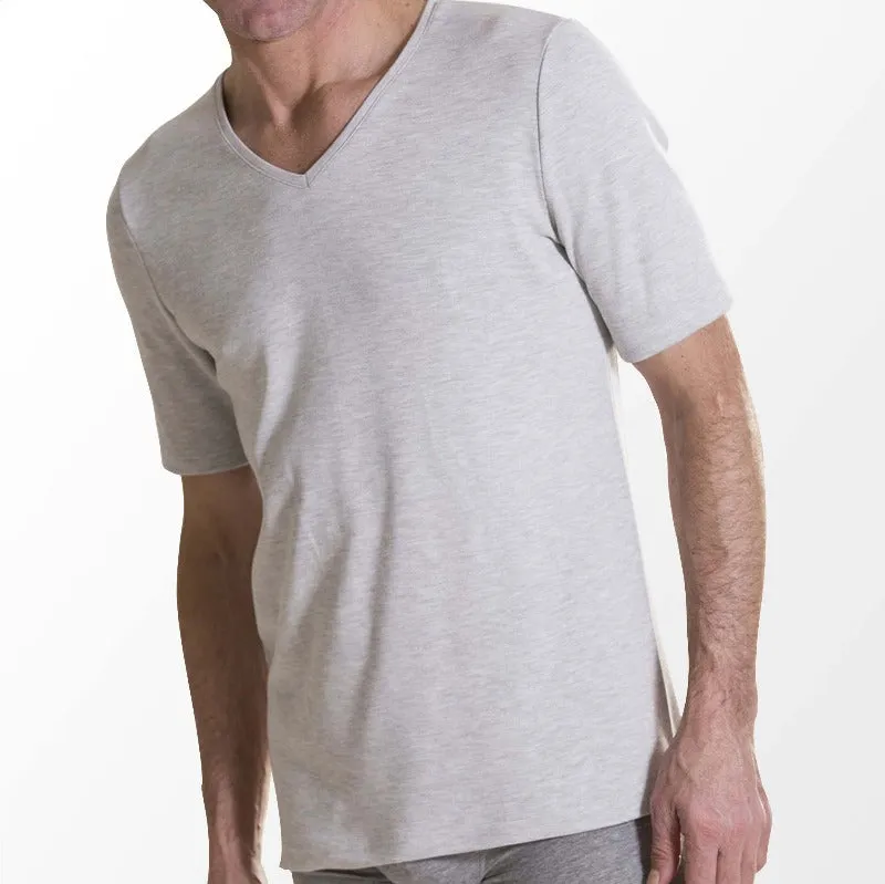 Mens V-neck Rib Structure Thermal Cotton Vest T-shirt