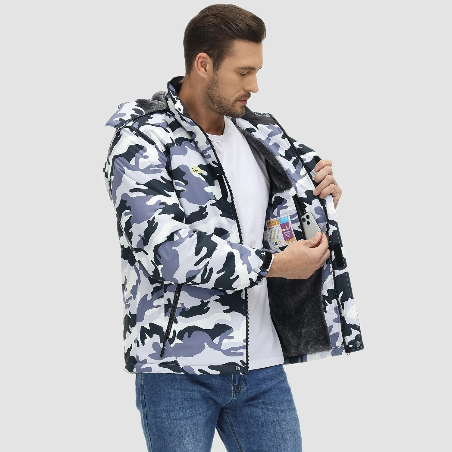 Men's Winter Jacket Water Repellent Ski Snow Jacket Warm Fleece Coat