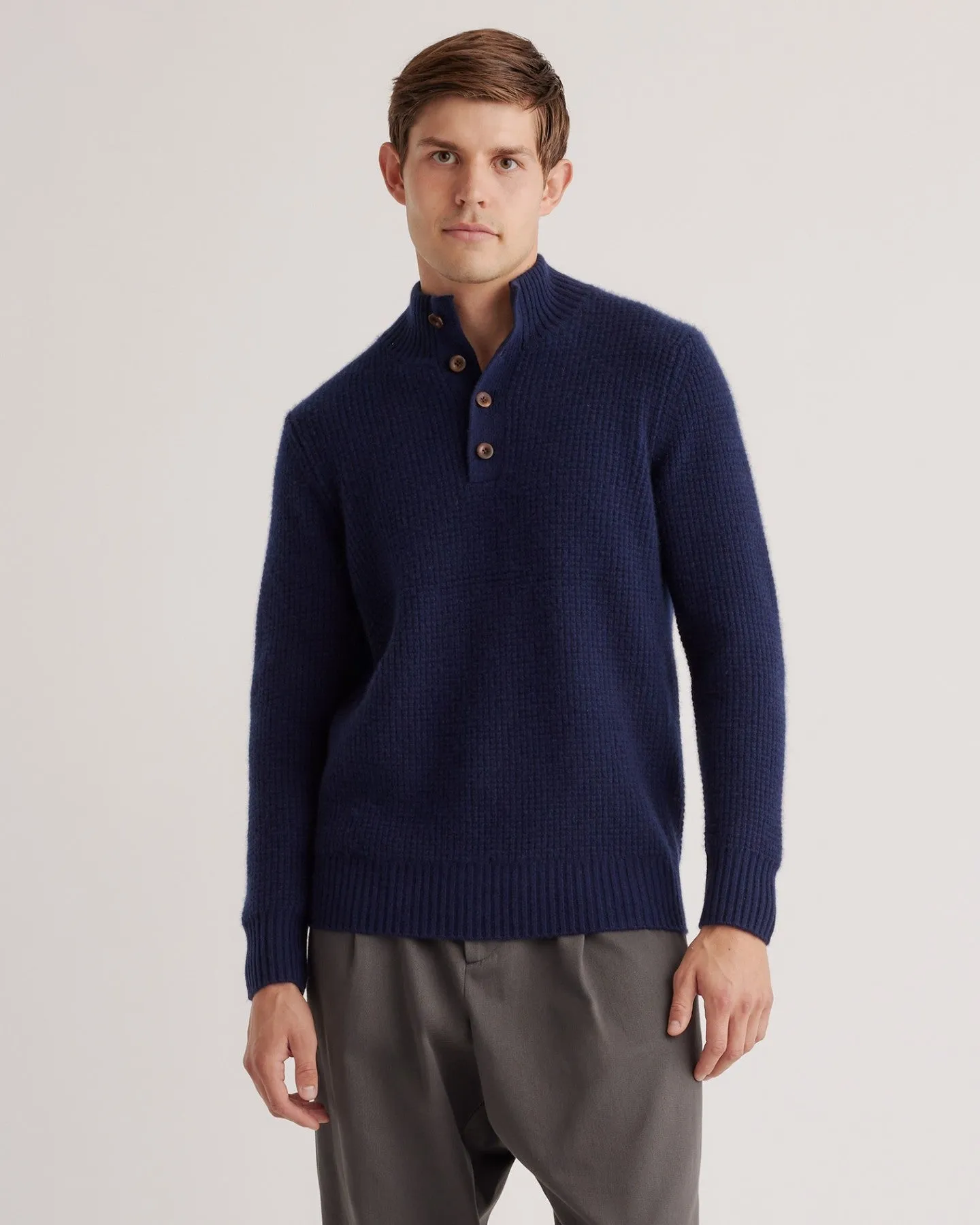 Mongolian Cashmere Waffle Quarter Button Sweater