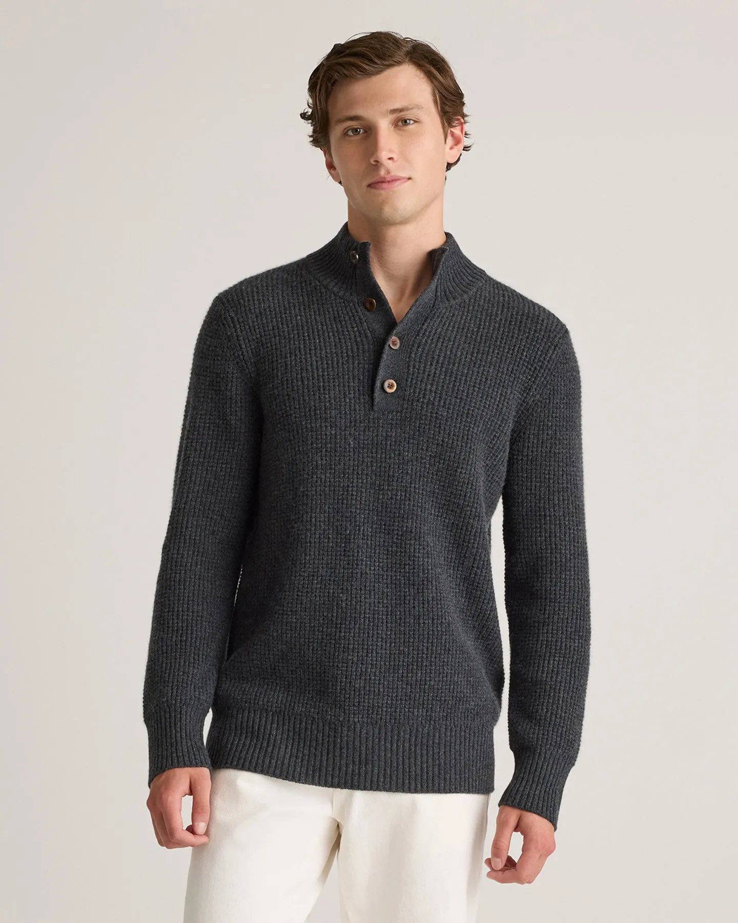 Mongolian Cashmere Waffle Quarter Button Sweater