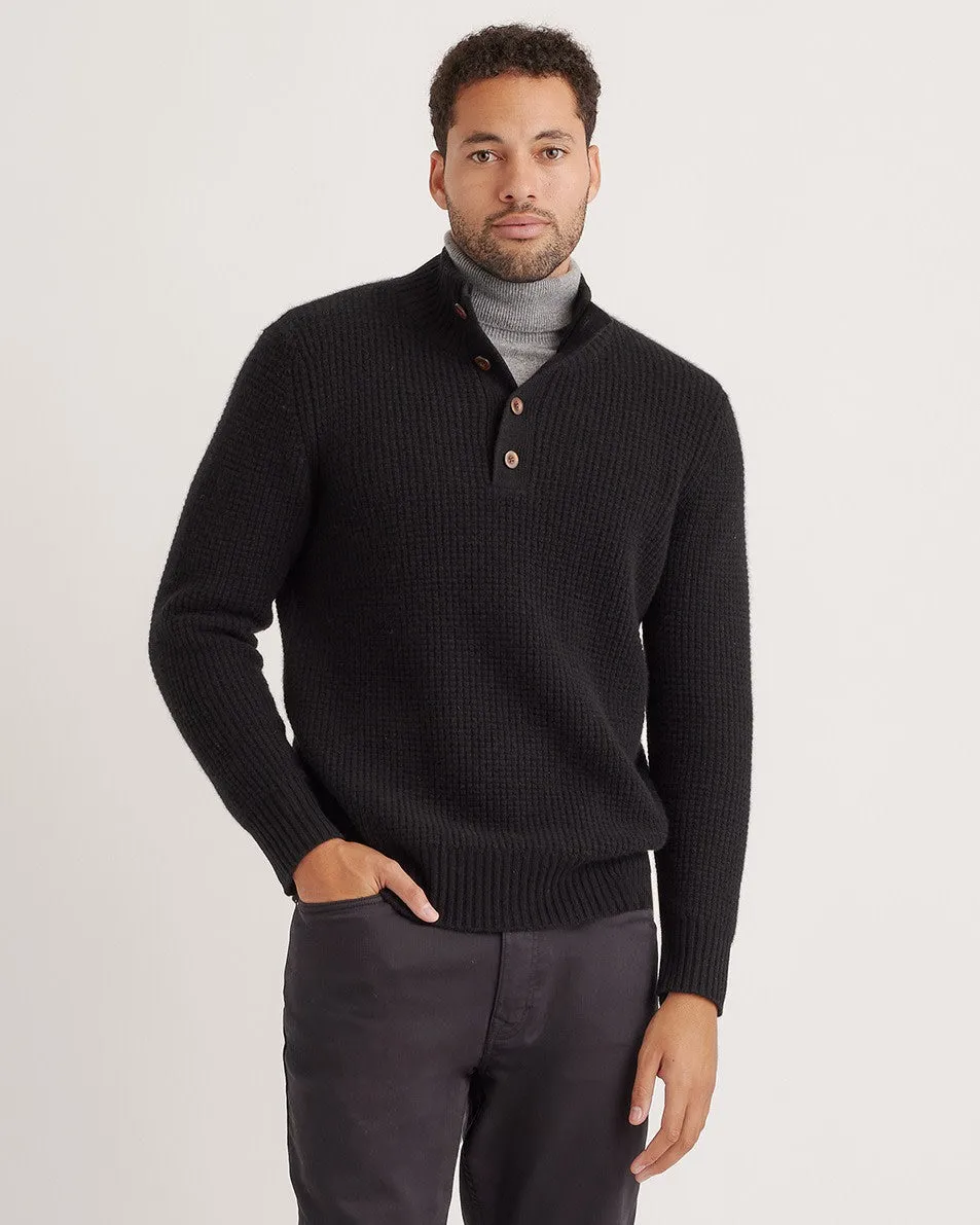 Mongolian Cashmere Waffle Quarter Button Sweater