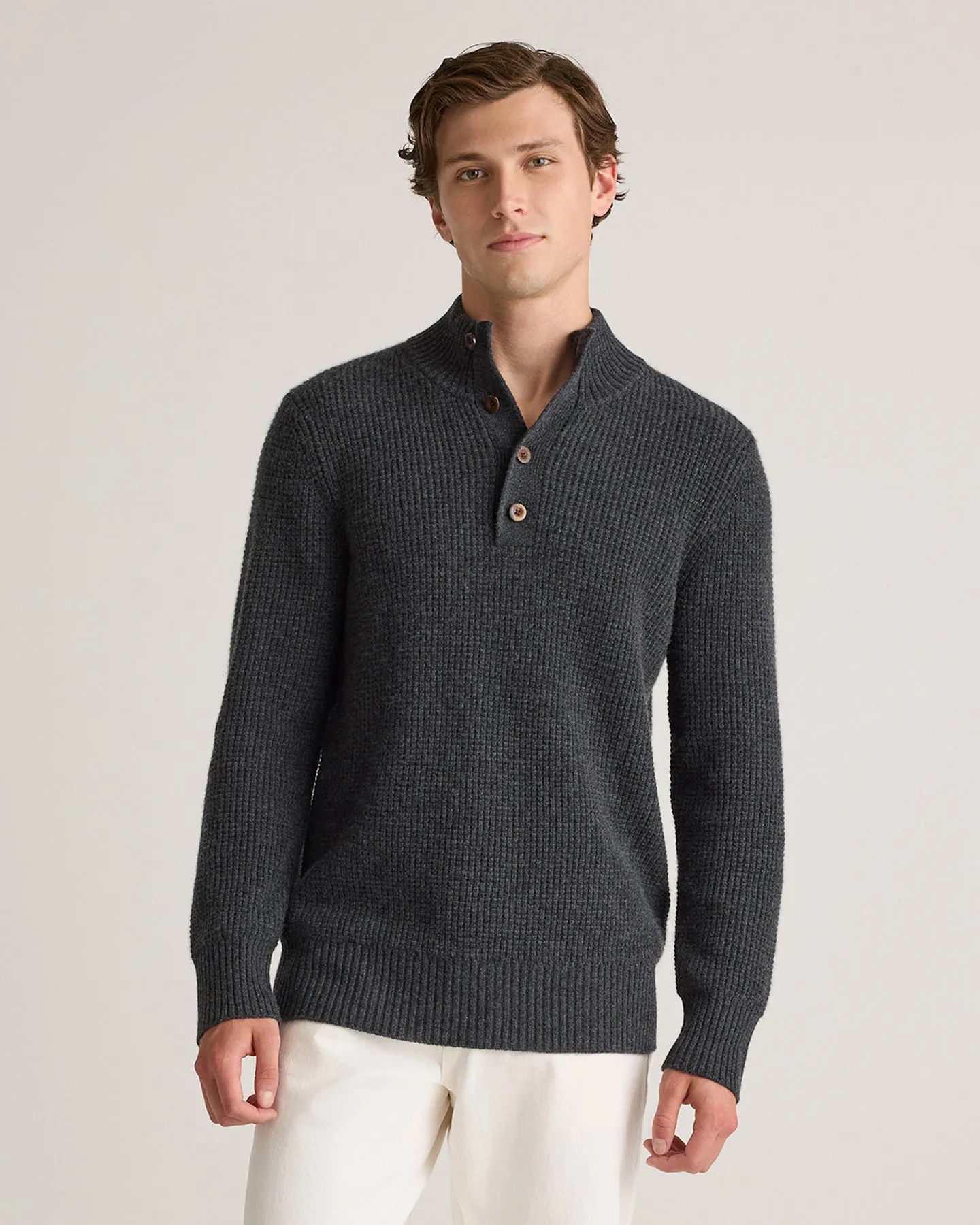 Mongolian Cashmere Waffle Quarter Button Sweater