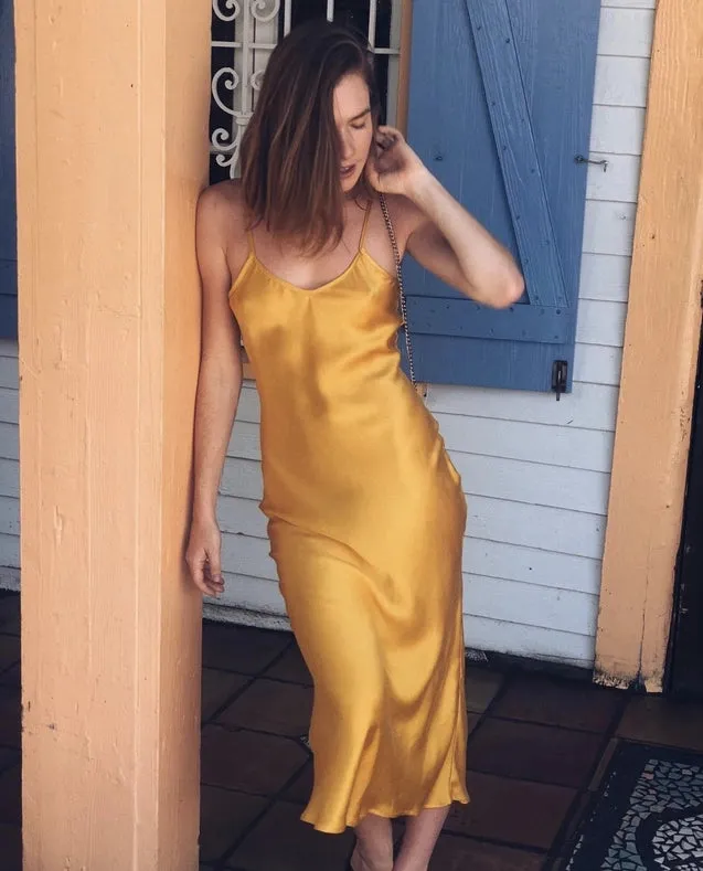 Mulberry Silk Slip Dress in Mango