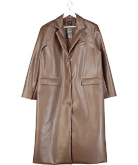 Nasty Gal Brown Faux Leather Long Coat UK 12