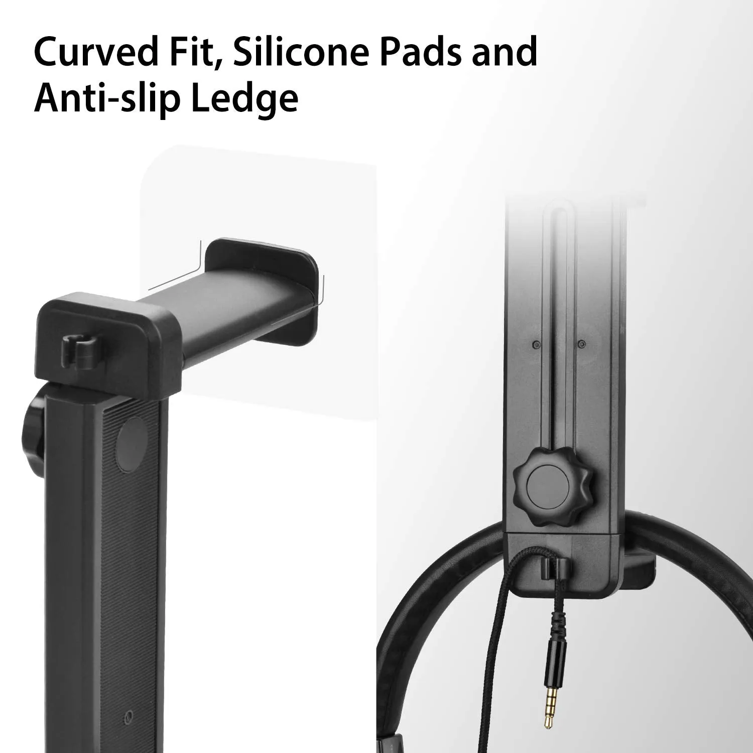 NEETTO HS906 Headphone Stand & Hanger 2 in 1, Above & Under Desk Gaming Headset Holder Mount Hook with Height Adjustable & Rotating Clamp, Earphone Rack with Cable Clip