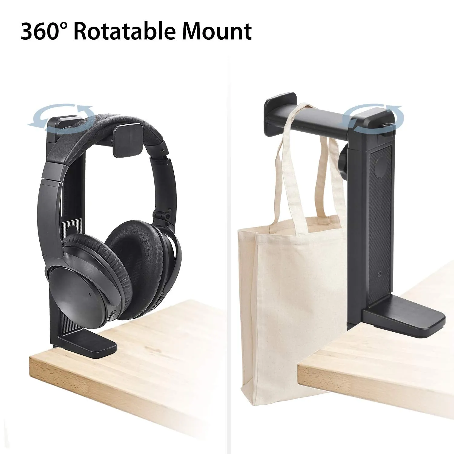 NEETTO HS906 Headphone Stand & Hanger 2 in 1, Above & Under Desk Gaming Headset Holder Mount Hook with Height Adjustable & Rotating Clamp, Earphone Rack with Cable Clip