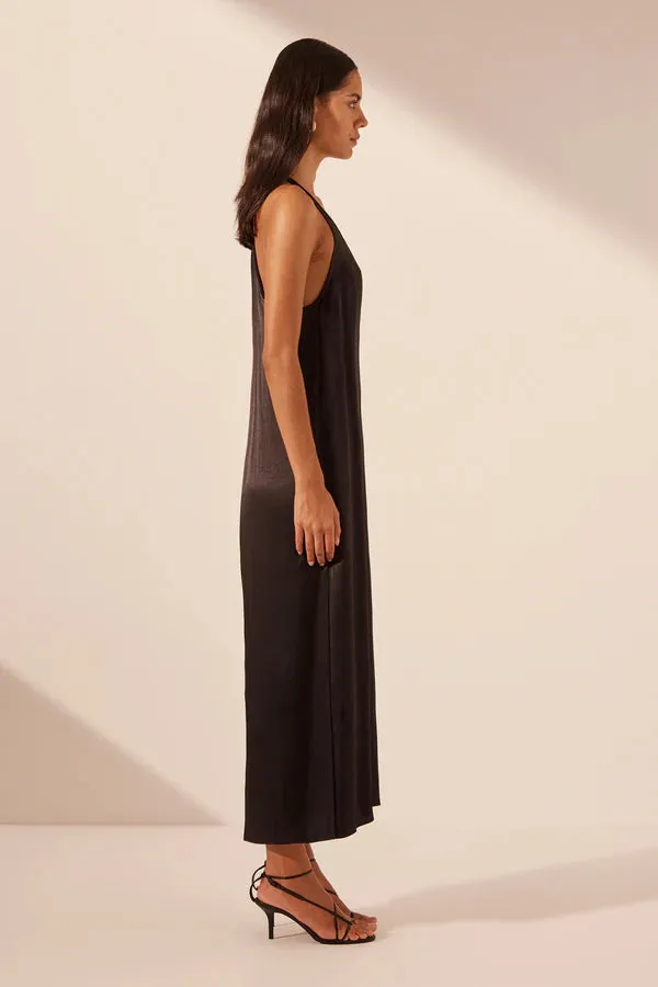 NORA TWIST BACK MIDI DRESS - BLACK
