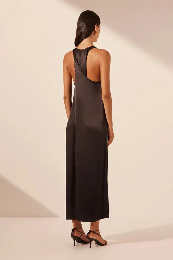 NORA TWIST BACK MIDI DRESS - BLACK