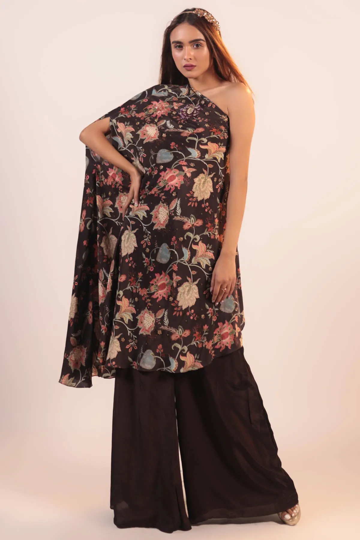One Shoulder Floral Kurta Set