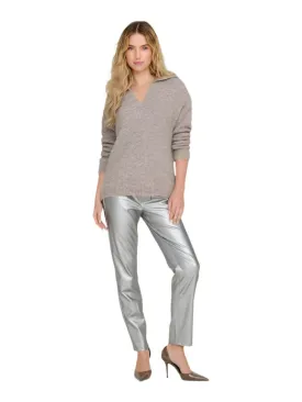 Only Womens Pant Emily HW Faux Metal Silver