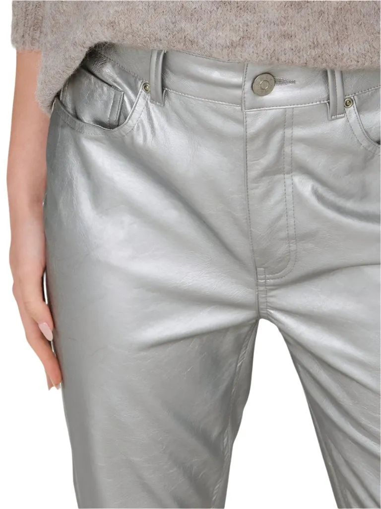 Only Womens Pant Emily HW Faux Metal Silver