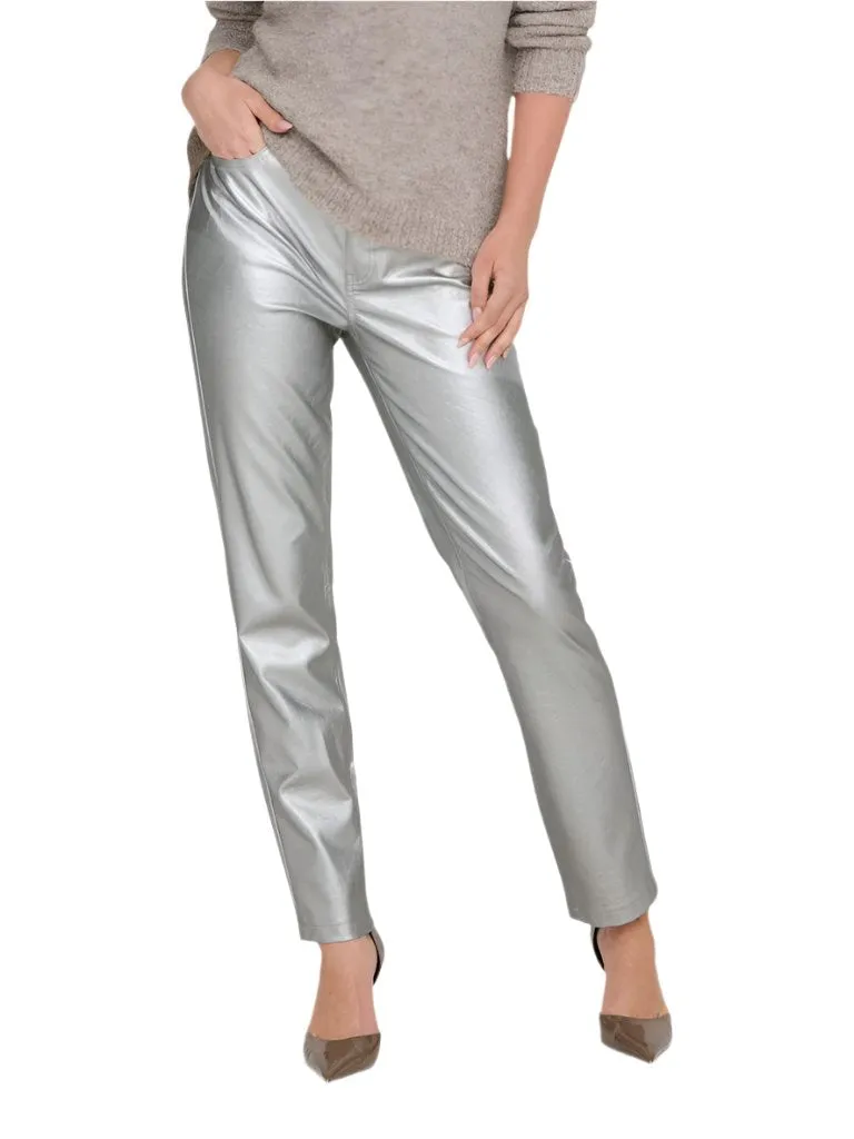 Only Womens Pant Emily HW Faux Metal Silver