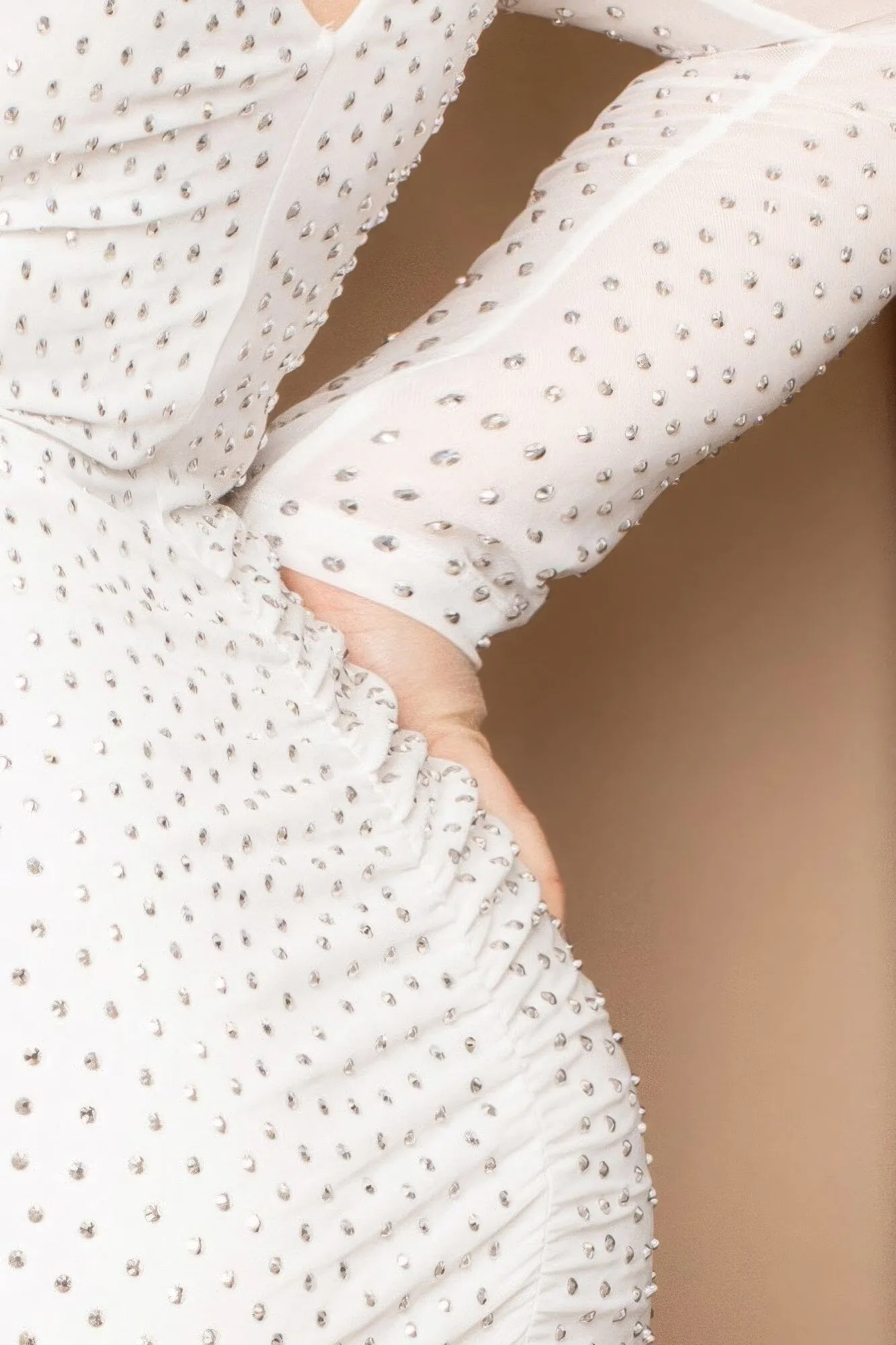 Plus Size Translucent Silver Rhinestone Midi Dress