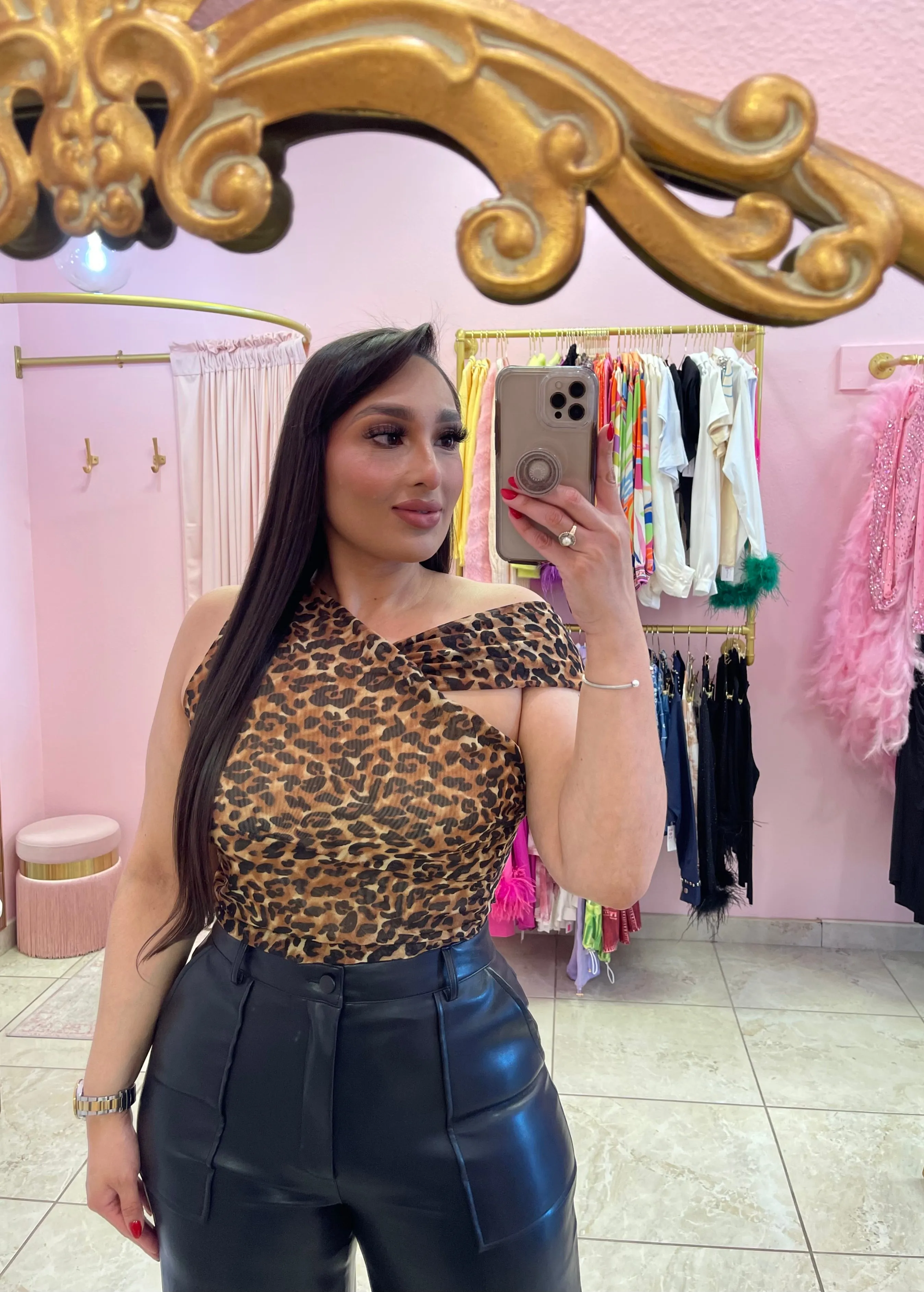"Yadavi" Mesh Asymmetrical Leopard Bodysuit