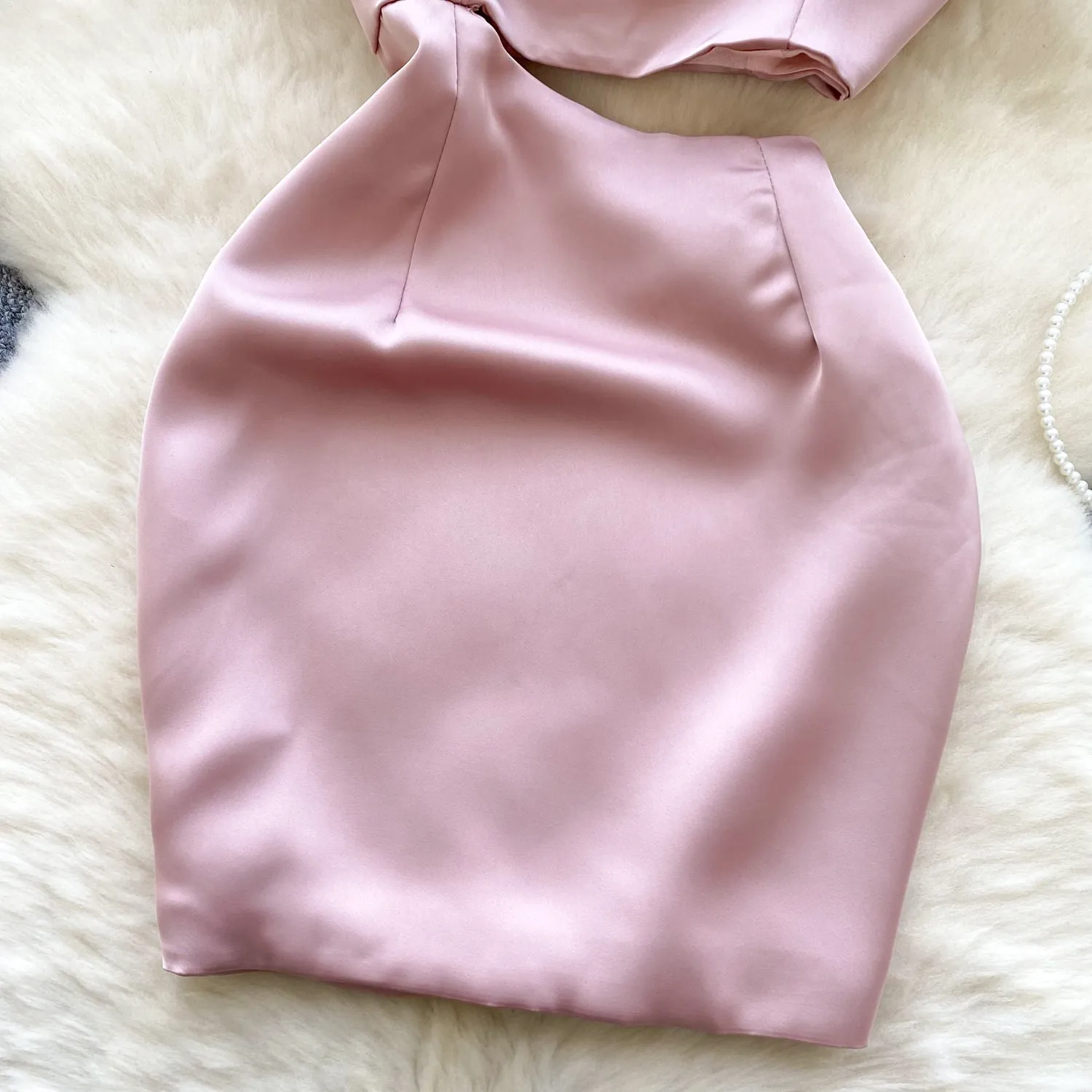 Rhinestone Studded Hollowed Pink Slip Dress