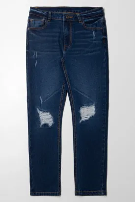 Rip And Repair Denim Jeans Dark Blue