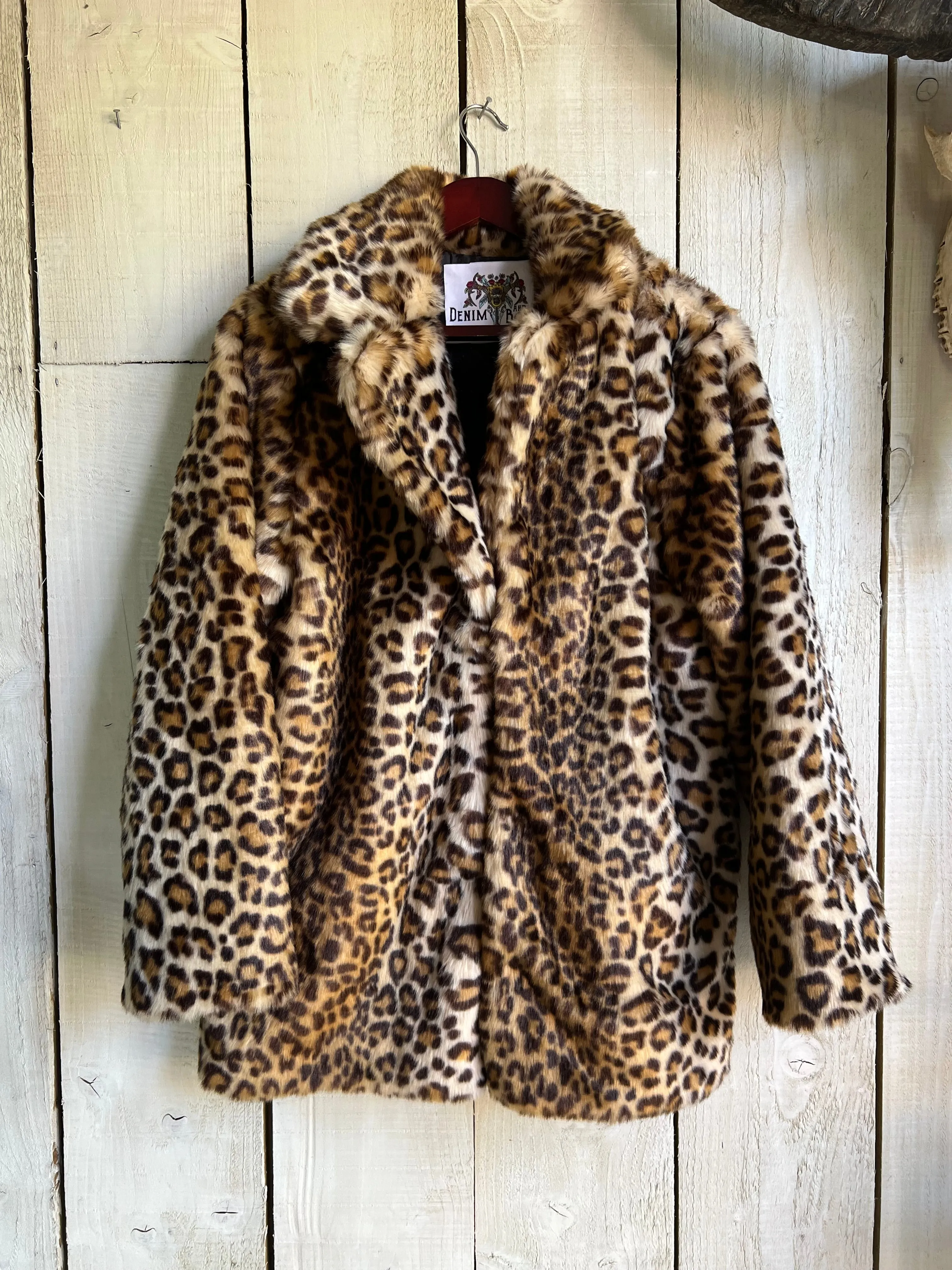 'Rock And Roll' Embroidered, Leopard Print, Faux Fur Coat