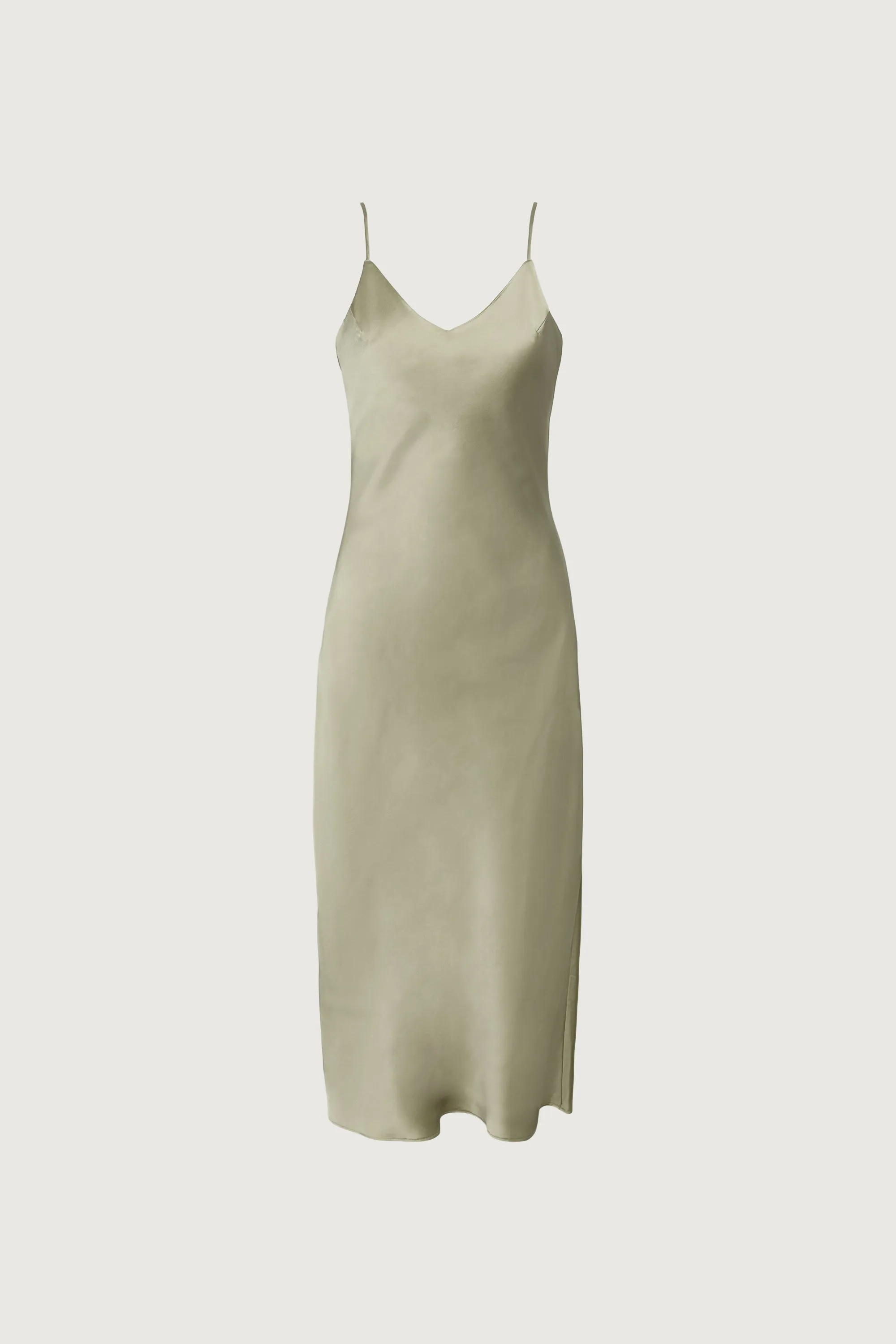SATIN V-NECK SLIP MIDI DRESS