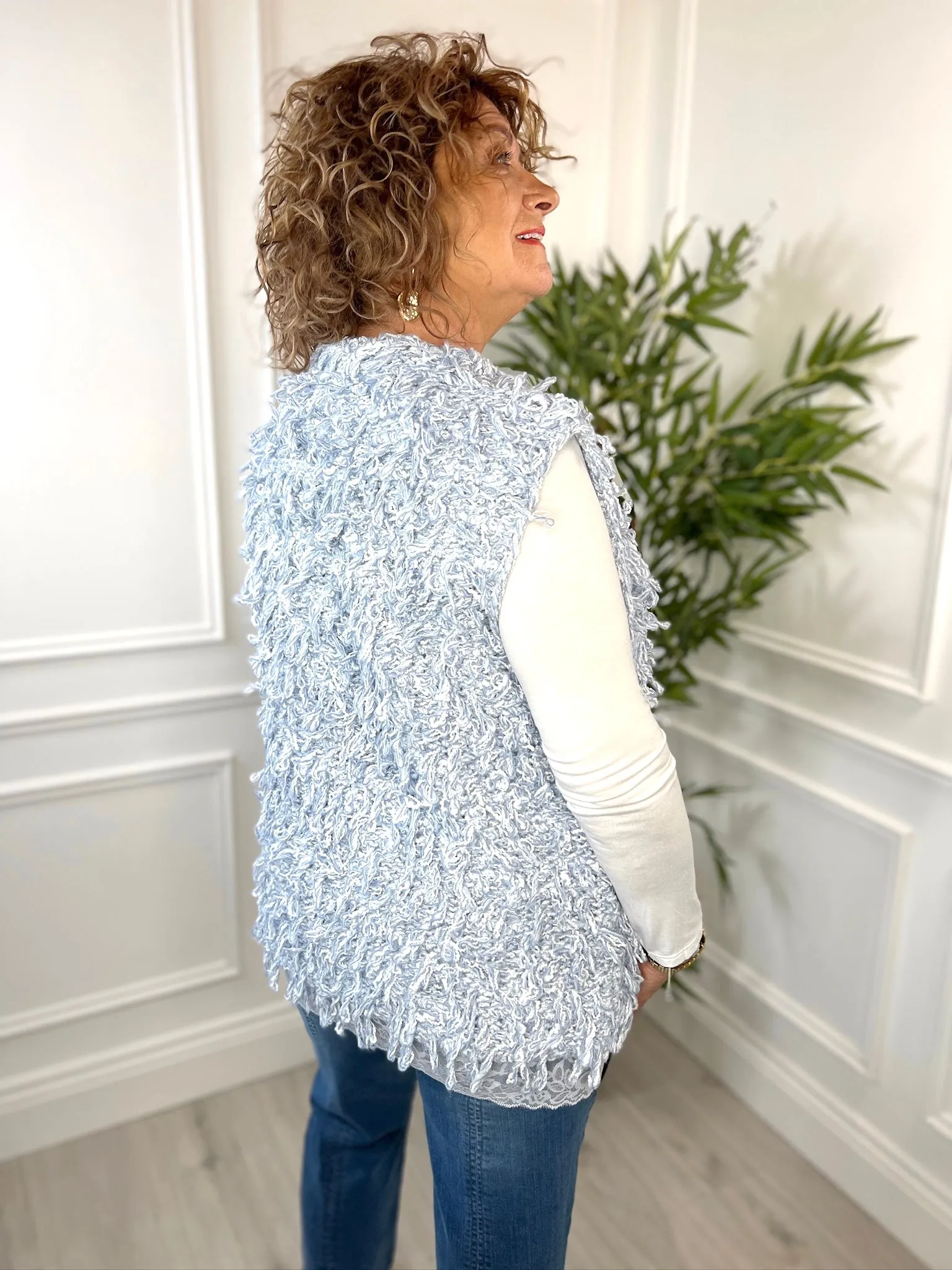 Shaggy Knit Waistcoat - Malissa J | Powdered Blue