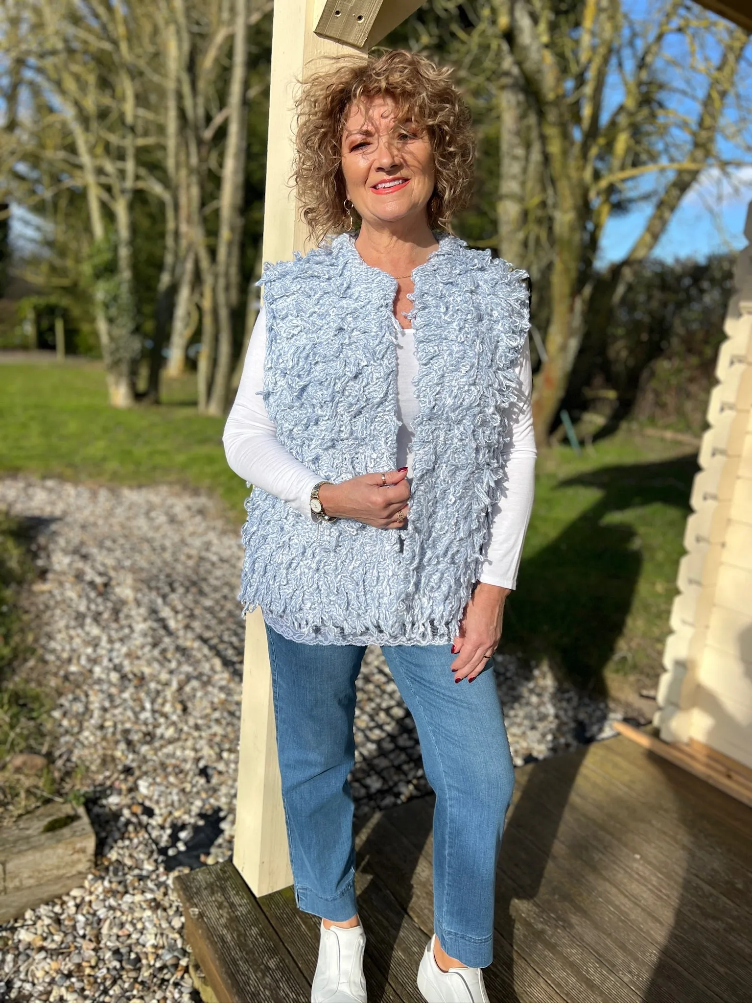 Shaggy Knit Waistcoat - Malissa J | Powdered Blue