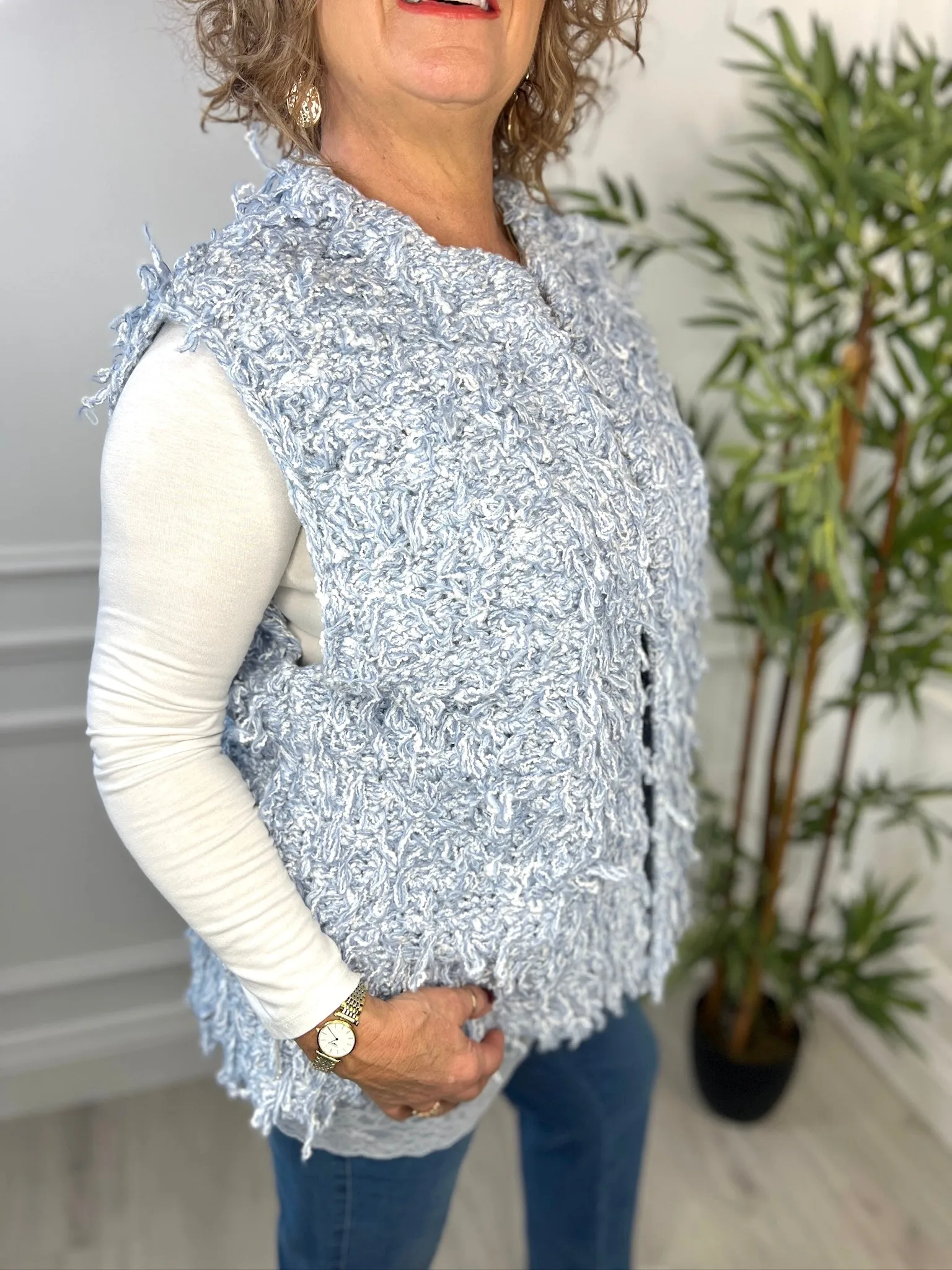 Shaggy Knit Waistcoat - Malissa J | Powdered Blue