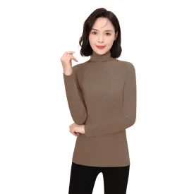 Sidiou Group Winter Women Slim Fit Long Sleeve Bottoming T Shirt Ladies Dralon Thickened High Neck Fleece Elastic Thermal Underwear Top