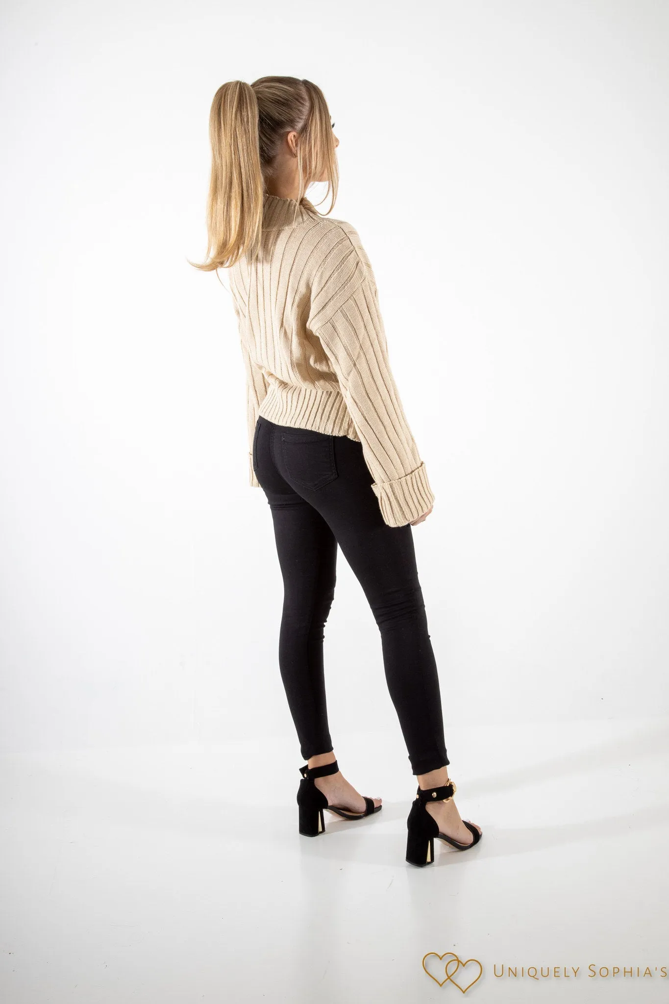 Stone Turtle Neck Oversized Knitted Jumper