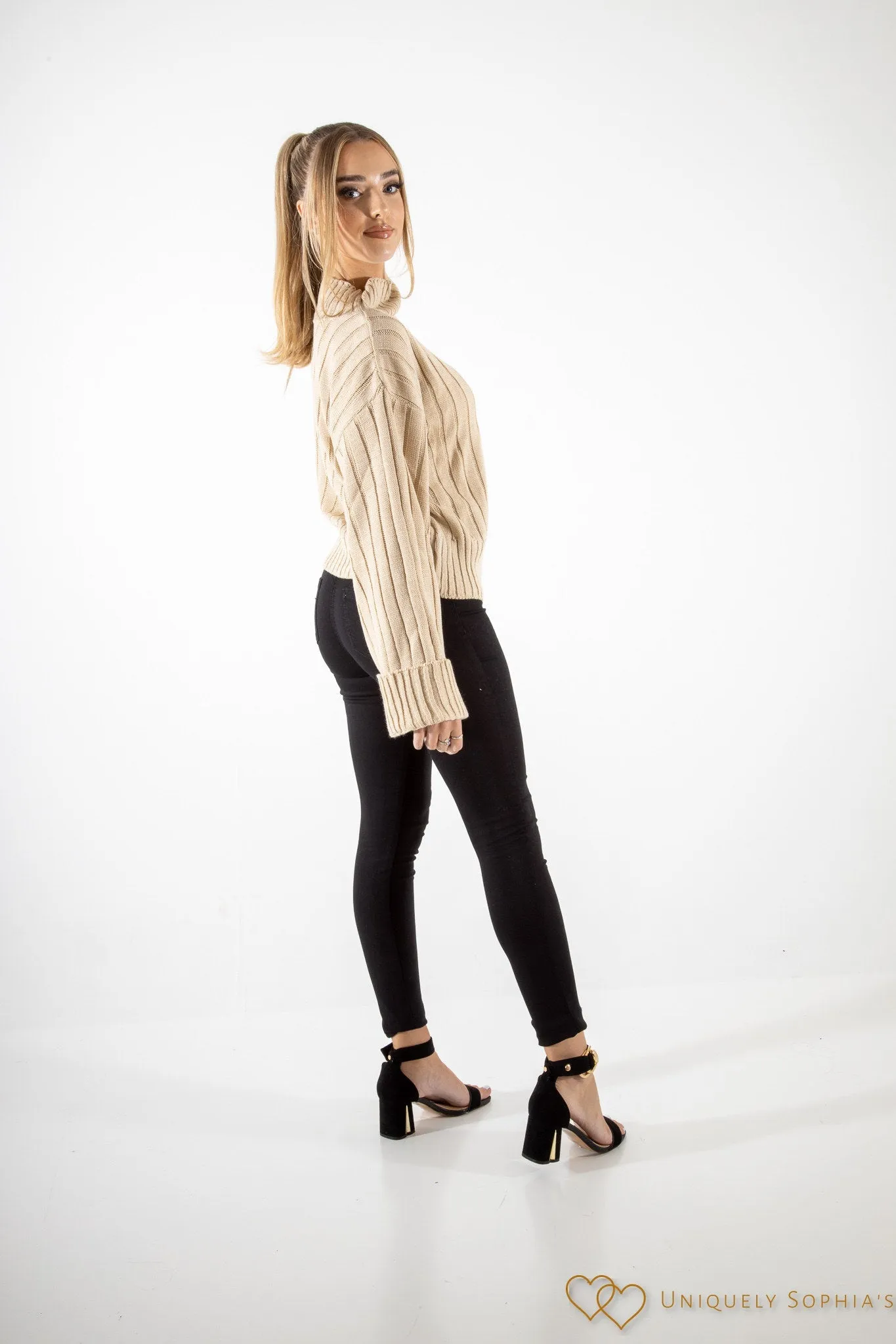 Stone Turtle Neck Oversized Knitted Jumper