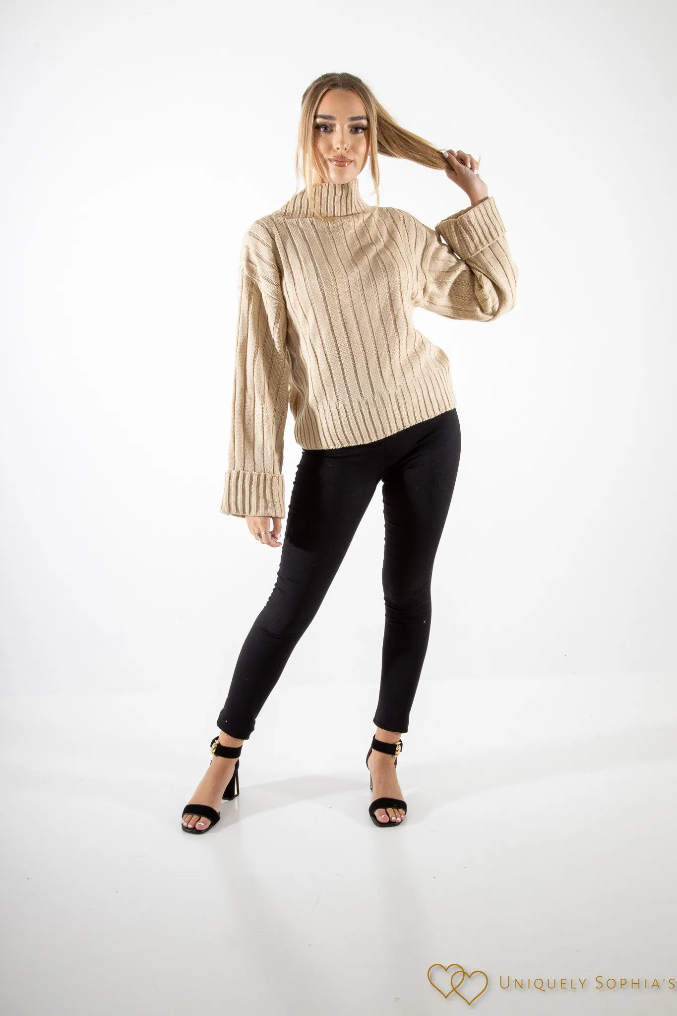 Stone Turtle Neck Oversized Knitted Jumper