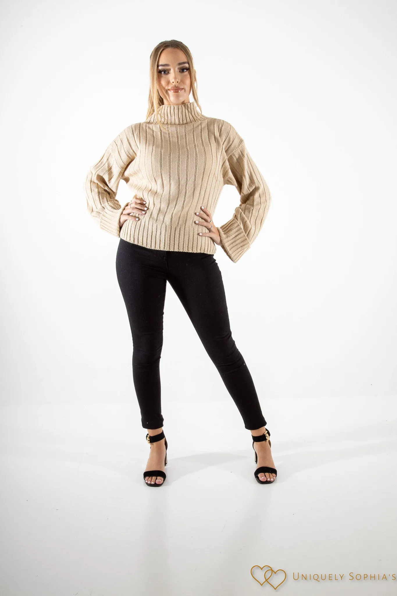 Stone Turtle Neck Oversized Knitted Jumper