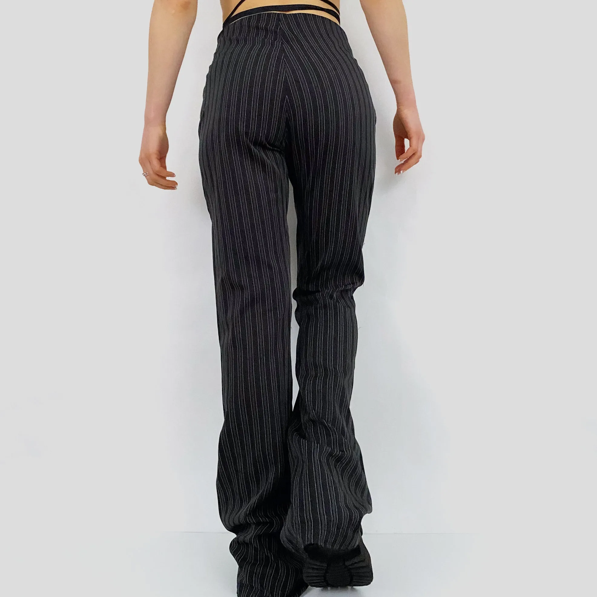 Striped Buckle Flared Trousers - Small
