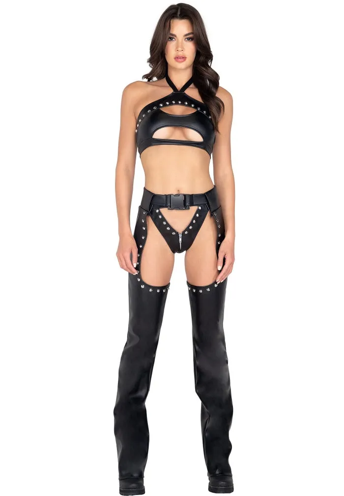 Studded Faux Leather Chaps